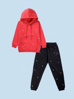 KiddoPanti - Coral Fleece Embellished Hoodie With Joggers