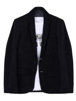 CHARCHIT - Black Cotton Blend Typography Blazer With T-Shirt