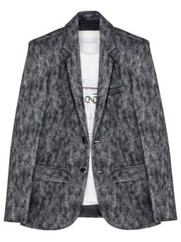 CHARCHIT - Grey Cotton Blend Typography Blazer With T-Shirt