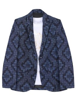 CHARCHIT - Navy Blue Cotton Blend Typography Blazer With T-Shirt