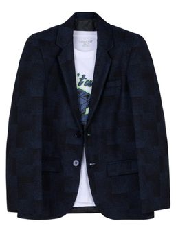 CHARCHIT - Navy Blue Cotton Blend Typography Blazer With T-Shirt