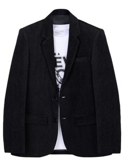 CHARCHIT - Black Cotton Blend Typography Blazer With T-Shirt