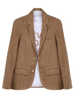 CHARCHIT - Khaki Cotton Blend Typography Blazer With T-Shirt