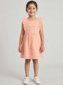 Creative Kids - Peach Cotton Embroidered Dress