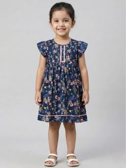 Creative Kids - Navy Blue Rayon Floral Dress