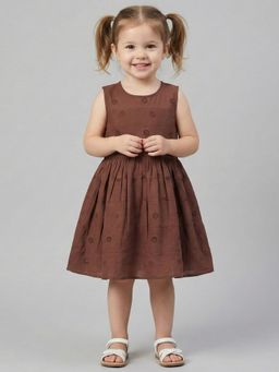 Creative Kids - Brown Cotton Embroidered Dress