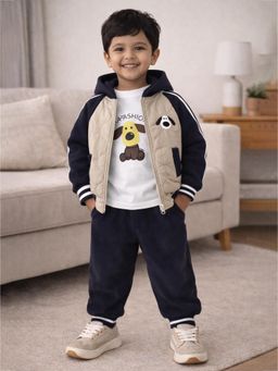 Little Surprise Box - Blue Blended Typography Jacket With T-Shirt & Joggers