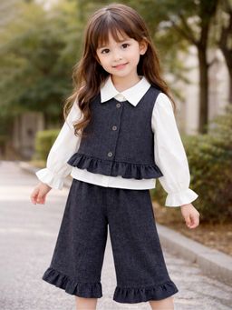 Little Surprise Box - Black Blended Solid Jacket With Shirt & Pant