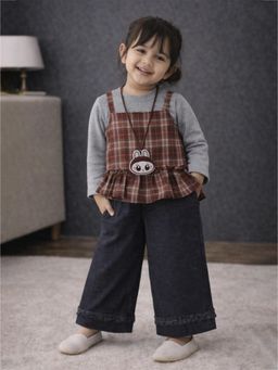 Little Surprise Box - Brown Blended Solid Top With T-Shirt & Pant