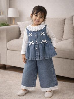 Little Surprise Box - Blue Blended Solid Jacket With Top & Jeans