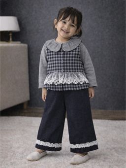 Little Surprise Box - Grey Blended Solid Jacket With Top & Pant