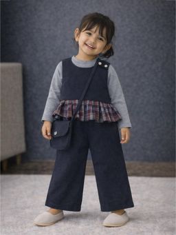 Little Surprise Box - Navy Blue Blended Solid Top T-Shirt & Pant With Sling Bag