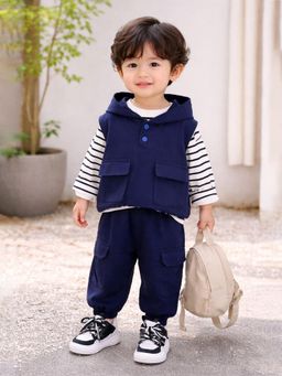 Little Surprise Box - Blue Blended Stripes Hoodie With T-Shirt & Joggers