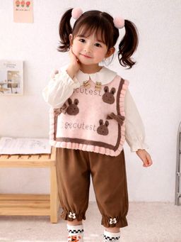 Little Surprise Box - Pink Blended Solid Sweater With Top & Joggers