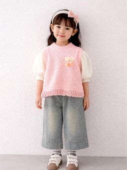 Little Surprise Box - Pink Blended Solid Sweater With Top & Jeans