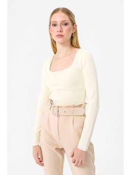 Sateen - Women's Ecru Solid Pattern Sweater (Free Size)