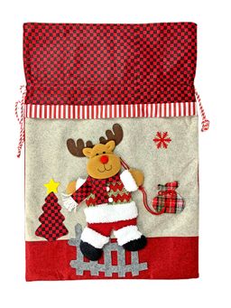Little Surprise Box - Deer Red & Grey Checks Christmas Sack for Christmas Gifts and Home Decor