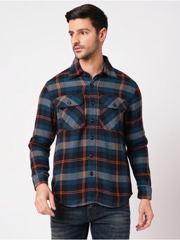 ROOKIES - Men Stylish Navy Blue Slim Fit Cotton Checks Casual Shirt