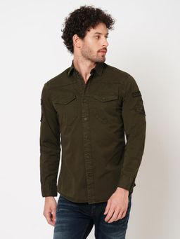 ROOKIES - Men Green Stylish Slim Fit Cotton Spandex Solid Casual Shirt