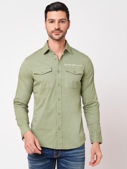 ROOKIES - Men Green Stylish Slim Fit Cotton Spandex Printed Casual Shirt