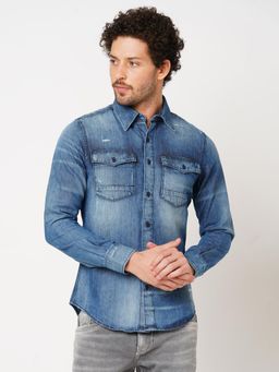 ROOKIES - Denim Elegance Men Slim Fit Full Sleeve Cotton Blue Shirt