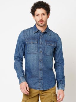 ROOKIES - Denim Elegance Blue Men Slim Fit Full Sleeve Cotton Shirt