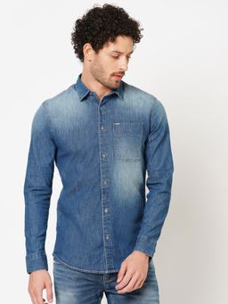 ROOKIES - Denim Elegance Men Blue Cotton Blend Slim Fit Full Sleeve Shirt