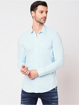 ROOKIES - Elite Comfort Men Blue Cotton Blend Slim Fit Full Sleeve Knitted Shirt