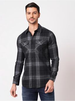 ROOKIES - Elite Checks Elegance Men Black Slim Fit Cotton Shirt