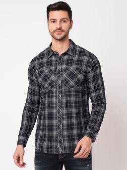 ROOKIES - Elite Checks Elegance Men Slim Fit Black Cotton Shirt