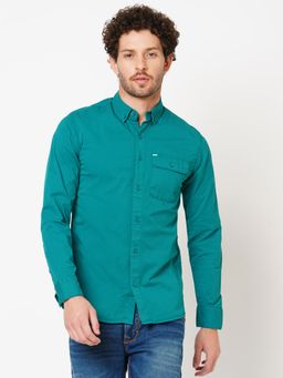ROOKIES - Men Stylish Slim Fit Green Cotton Spandex Solid Casual Shirt