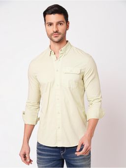 ROOKIES - Men Yellow Stylish Slim Fit Cotton Spandex Solid Casual Shirt