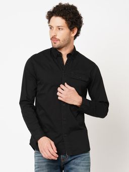 ROOKIES - Men Stylish Black Slim Fit Cotton Spandex Solid Casual Shirt