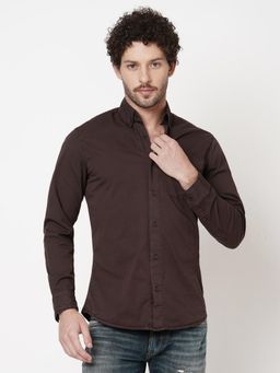 ROOKIES - Men Stylish Brown Slim Fit Cotton Spandex Solid Casual Shirt