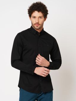 ROOKIES - Men Stylish Slim Fit Black Cotton Spandex Solid Casual Shirt