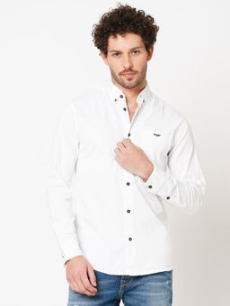 ROOKIES - Men White Stylish Slim Fit Cotton Spandex Solid Casual Shirt