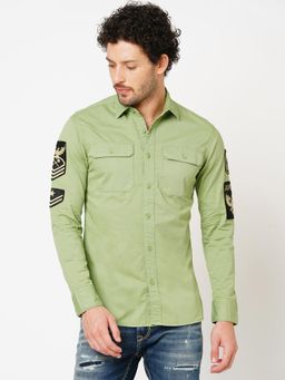 ROOKIES - Men Stylish Slim Fit Cotton Spandex Green Solid Casual Shirt