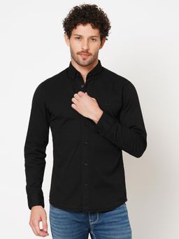ROOKIES - Men Stylish Slim Fit Cotton Spandex Black Solid Casual Shirt