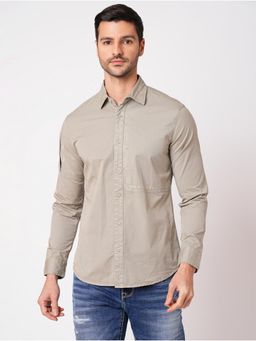 ROOKIES - Men Beige Stylish Slim Fit Cotton Spandex Solid Casual Shirt