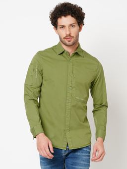 ROOKIES - Men Stylish Slim Fit Cotton Spandex Solid Green Casual Shirt