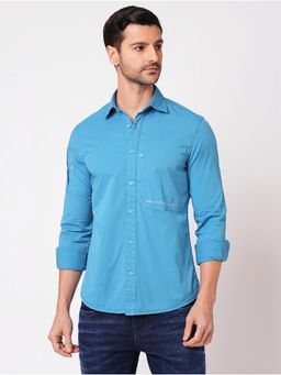 ROOKIES - Men Stylish Blue Slim Fit Cotton Spandex Solid Casual Shirt