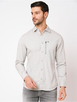 ROOKIES - Men Stylish Grey Slim Fit Cotton Spandex Solid Casual Shirt