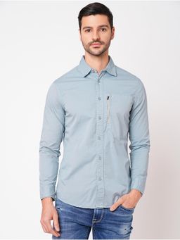 ROOKIES - Men Stylish Slim Fit Blue Cotton Spandex Solid Casual Shirt