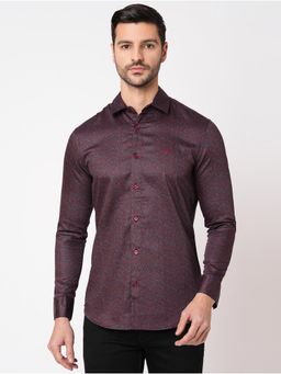 ROOKIES - Men Maroon Full Sleeve Slim Fit Cotton Printed Shirt