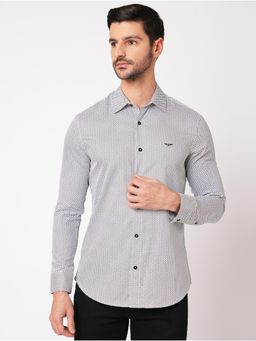 ROOKIES - Men White Full Sleeve Slim Fit Cotton Geometric Shirt