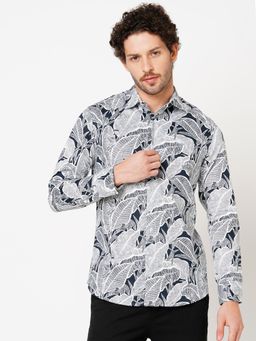 ROOKIES - Men White Trendsetting Full Sleeve Slim Fit Cotton Printed Shirt