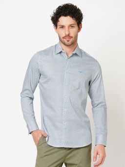 ROOKIES - Men Blue Full Sleeve Slim Fit Cotton Geometric Shirt