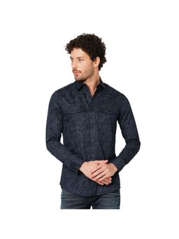 ROOKIES - Men Navy Blue Full Sleeve Slim Fit Cotton Printed Shirt