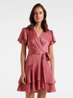 Forever New - Emerson Flutter Sleeve Satin Mini Pink