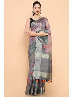 Soch - Women Multi-Color Organza Printed Saree with Unstitched Blouse